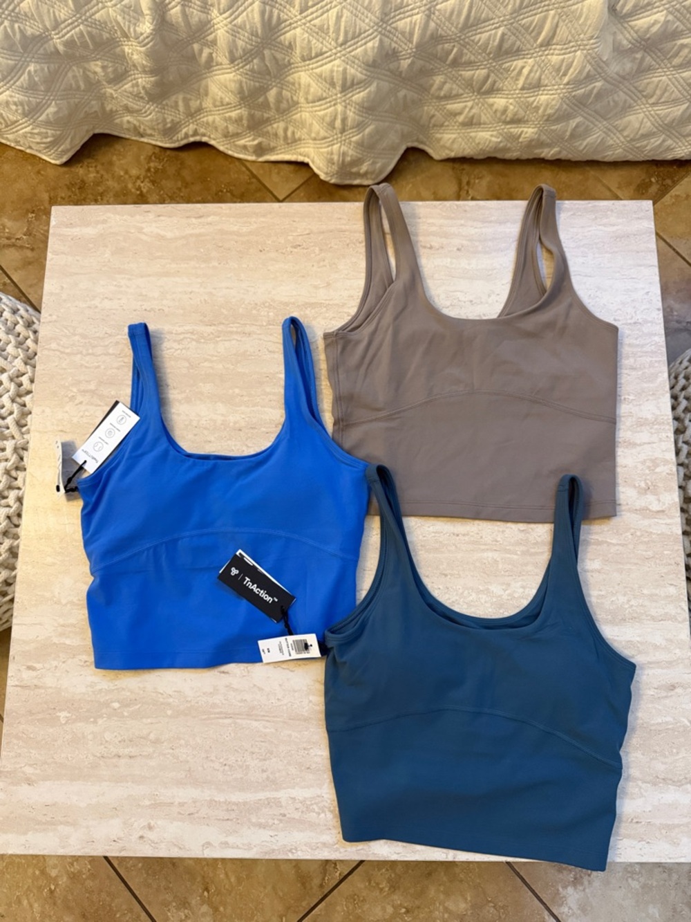 3-Pack Aritzia Butter Core Cropped Tanks - Blue, Teal, Taupe - Sz M / NWT